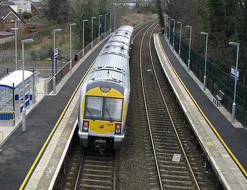 Train departing, Finaghy station Belfast 2008