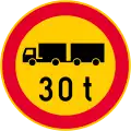 No vehicles or combination of vehicles exceeding [...] tonnes laden weight or bearing capacity class (formerly used )