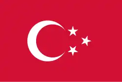 Flag used in Egypt during the rules of Isma'il Pasha and Tewfik Pasha (1867–1881)