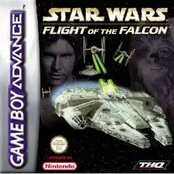 Cover art depicting the space ship Millennium Falcon under attack by TIE fighters. Han Solo is seen on the left and Chewbacca on the right.