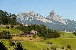 Südostbahn Stadler Flirt near Steinerberg (Mythen in the background)