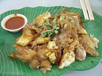 Oyster omelette from Singapore. Also common in Malaysia[62] and throughout Southeast Asia and Taiwan