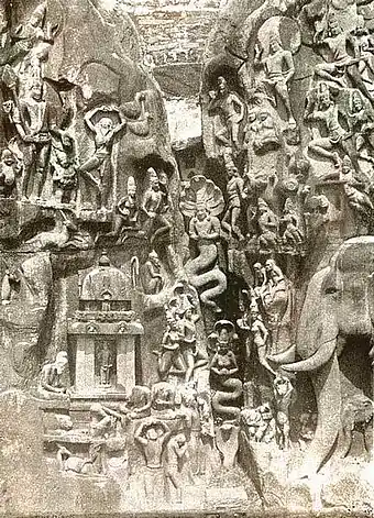 Rock relief at Mahabalipuram seems to show Vrikshasana at top left.[5]