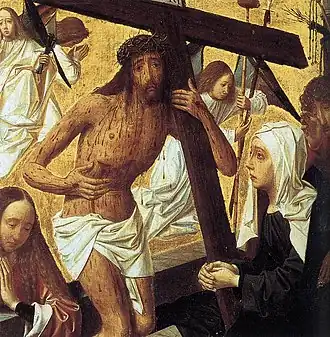 Man of Sorrows, Geertgen tot Sint Jans c. 1485–95. Oil on wood, Museum Catharijneconvent, Utrecht.