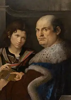 Portrait of Giovanni Borgherini and Trifone Gabriele, canvas, 1509/10, Bavarian State Painting Collections (7452)[39]