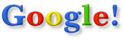 The logo used from October 30, 1998 to May 30, 1999, differs from the previous version with an exclamation mark added to the end, an increased shadow, letters more rounded, and different letter hues. Note that the color of the initial G changed from green to blue. This color sequence is still used today, although with different hues and font.