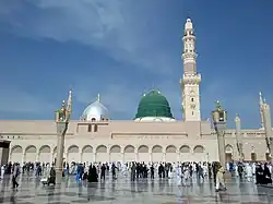 The Green Dome over Muhammad's tomb, and the smaller silver dome next to it.