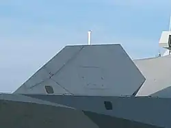 Bofors 57/70 Mark 3 with stealth mount in "transport mode" aboard a Visby-class corvette.