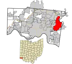 Location in Hamilton County and the state of Ohio