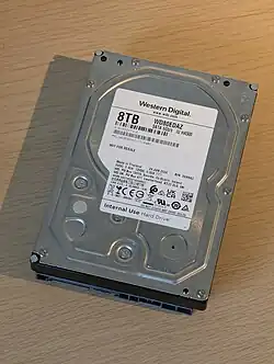 Front side of a hard disk drive with a capacity of 8 TB