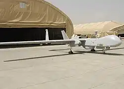 Side view, with top radar antenna and bottom sensor sphere well visible