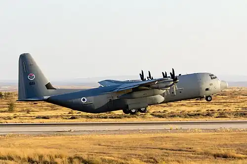 C-130J-30 Super Hercules Shimshon of 103 Squadron "Elephants" (see tail) at Hatzerim Airbase in June 2015