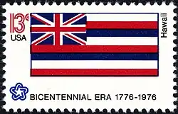 The Hawaii state flag as depicted in a 1976 postage stamp series.