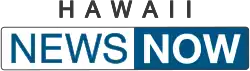 On top, the word "HAWAII" in black. Beneath, two adjoining boxes: the first is a white box with "NEWS" in blue, the second is a blue box with "NOW" bolded, in white. Both boxes have a thin blue border with slightly rounded edges.
