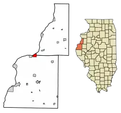 Location of Dallas City in Henderson County, Illinois.