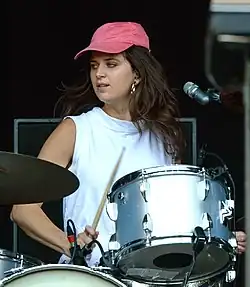 Jones drumming with Hot Chip at Lollapalooza 2015