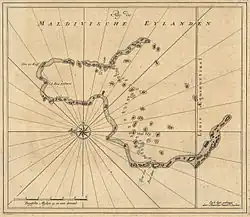 1753 Van Keulen map of Huvadu Atoll (inaccurate)