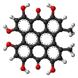 Ball-and-stick model of the hypericin molecule