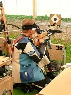 A competitor at the 30 meter event at the 2008 ICU Match-Crossbow World Championships in Sulgen, Switzerland