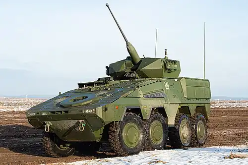 Vilkas/Wolf is a Lithuanian designation for Boxer fitted with a Rafael Advanced Defense Systems Samson Mk II RCT turret