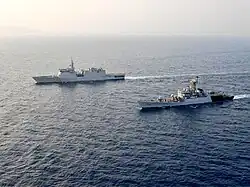 INS Kulish and INS Sumedha en route to Bangladesh