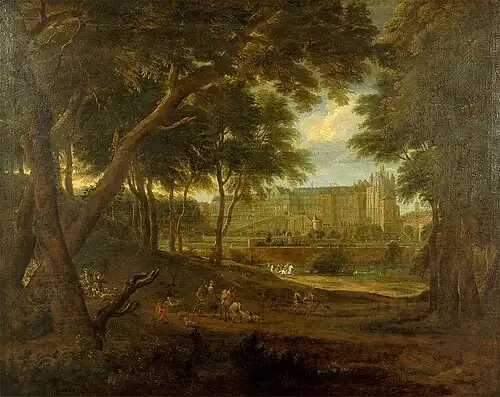 Hunting scene in the park of the Coudenberg Palace, Ignatius van der Stock, early 17th century[6]