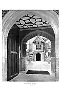Giffords Hall courtyard and porch through the gatehouse