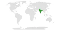 Map indicating locations of India and Togo