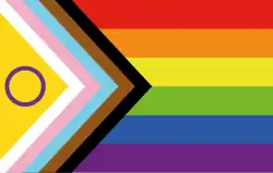 The Progress Pride Flag flag with the intersex flag, created in 2021 by Valentino Vecchietti of Intersex Equality Rights UK
