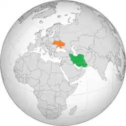 Map indicating locations of Iran and Ukraine