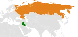 Map indicating locations of Iraq and Russia