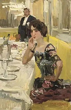 A table au Restaurant Le Perroquet, Paris, between 1905 and 1923 (The restaurant is on the mezzanine of the foyer under the large glass roof of Casino de Paris[28])