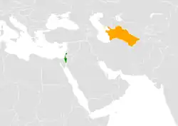 Map indicating locations of Israel and Turkmenistan
