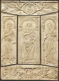Ivory cover of the Codex Aureus of Lorsch, c. 810, Carolingian dynasty, Victoria and Albert Museum