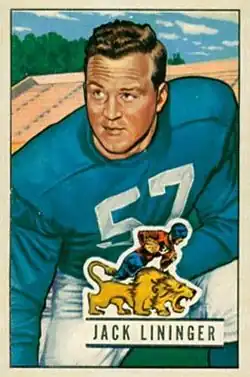 Jack Lininger on a 1951 Bowman football trading card.