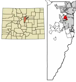 Location of the Applewood CDP in Jefferson County, Colorado.