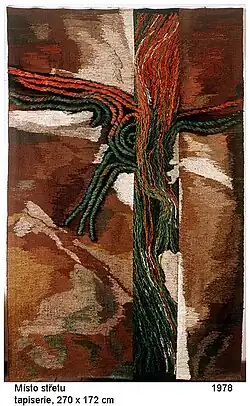 Place of Conflict, author's, hand-woven tapestry 270 × 172 cm, 1978