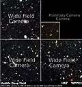 Hubble Space Telescope WFPC2 image of the Hubble Deep Field showing the characteristic stairstep composition of WFPC2 images