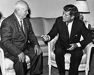 Image 38Soviet leader Nikita Khrushchev (left) with US President John F. Kennedy in Vienna, 3 June 1961 (from History of the Soviet Union)