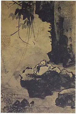 Kang Hŭian, Scholar gazing at the running river, ink on silk, Gosagwansudo, 15th century. Korea.