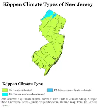 New Jersey Köppen Climate Types