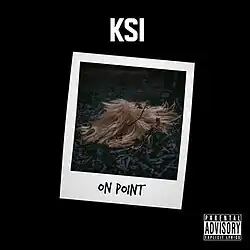 An instant photo of a blonde wig on the ground of a forest, in the centre of a black background. The title "On Point" appears in small black font immediately below. KSI's name appears in large white font at the top.