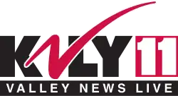 Bold letters K, L and Y in black. The V is instead a large red checkmark. To the right is a bold white 11 in a red box, and beneath all of this is a black box with the words "Valley News Live" in thinner sans-serif text.