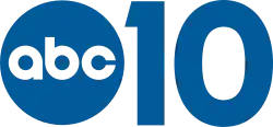 In blue, the ABC network logo next to the number 10 in a geometric sans serif