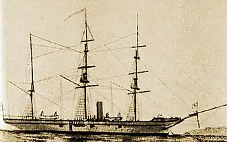 The screw-driven steam corvette Kanrin Maru, Japan's first screw-driven steam warship, 1857