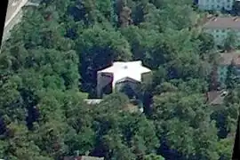 A synagogue in Karlsruhe, Germany, with the outline of a Star of David