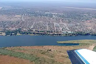 Aerial view of Kasane with Chobe River Top right corner Kasane Airport