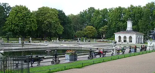 The Italian Garden; the fountains are fed by a borehole into the Upper Chalk.