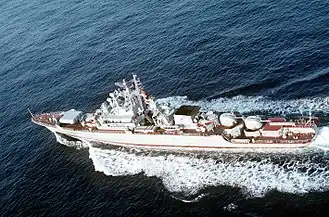 Aerial view of the ship at sea