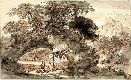 Landscape with the Penitent Magdalene. c. 1728. Drawing. British Museum.[K]